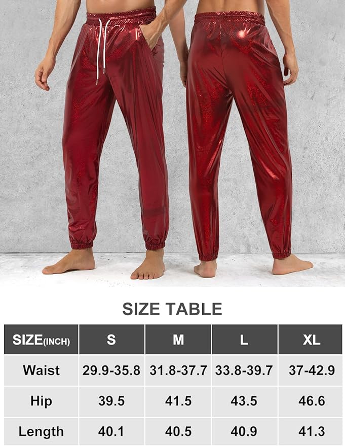 Arjen Kroos - Mens Night Club Disco Pants with Pockets Breathable Sequin Pants 70s/80s Party Shiny Breathable Jogger - Arjen Kroos - Red - AK321205S
#color_red