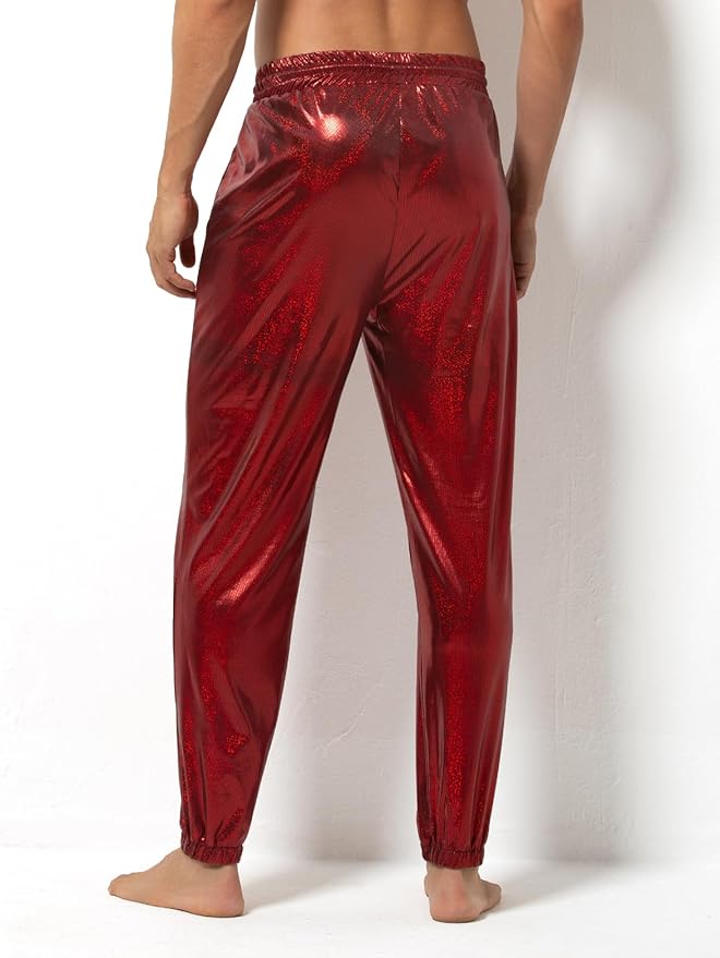 Arjen Kroos - Mens Night Club Disco Pants with Pockets Breathable Sequin Pants 70s/80s Party Shiny Breathable Jogger - Arjen Kroos - Red - AK321205S
#color_red