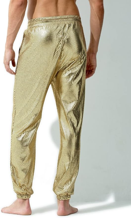 Arjen Kroos - Mens Night Club Disco Pants with Pockets Breathable Sequin Pants 70s/80s Party Shiny Breathable Jogger - Arjen Kroos - Yellow - AK321253S
#color_yellow