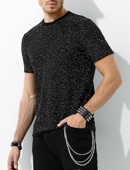 Arjen Kroos - Men's Sequin Disco Shirts Short Sleeve Sparkly Rave Hot Tops - Arjen Kroos - Black - AK331201S
#color_black