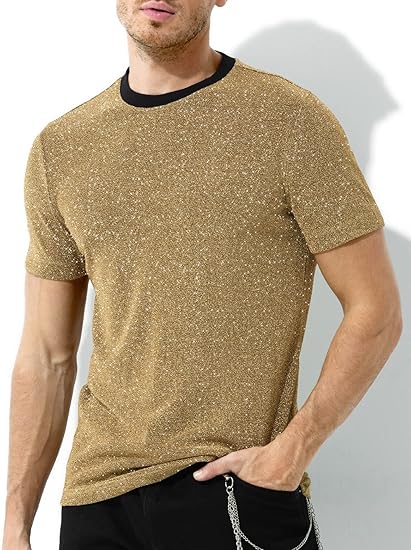 Arjen Kroos - Men's Sequin Disco Shirts Short Sleeve Sparkly Rave Hot Tops - Arjen Kroos - Gold - AK331231S
#color_gold