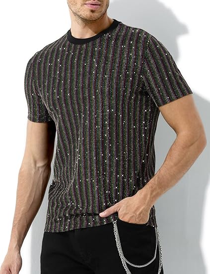 Arjen Kroos - Men's Sequin Disco Shirts Short Sleeve Sparkly Rave Hot Tops - Arjen Kroos - Rainbow - AK331365S
#color_rainbow