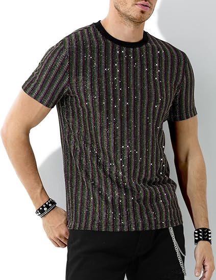 Arjen Kroos - Men's Sequin Disco Shirts Short Sleeve Sparkly Rave Hot Tops - Arjen Kroos - Rainbow - AK331365S
#color_rainbow