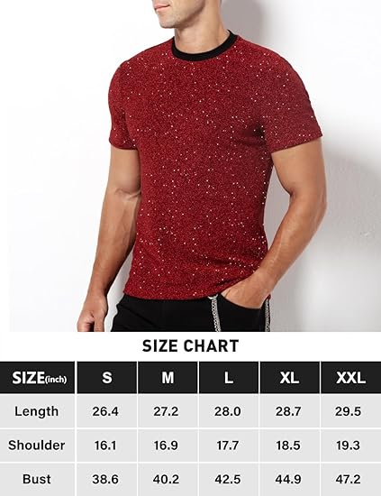 Arjen Kroos - Men's Sequin Disco Shirts Short Sleeve Sparkly Rave Hot Tops - Arjen Kroos - Red - AK331205S
#color_red