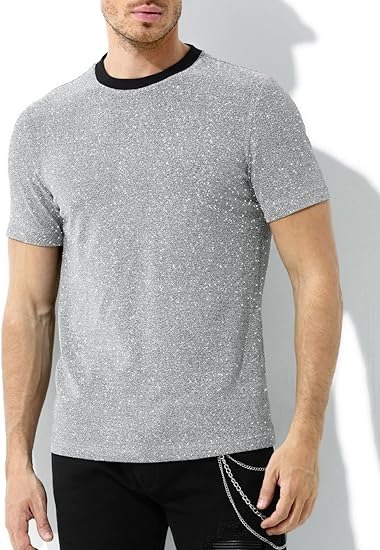 Arjen Kroos - Men's Sequin Disco Shirts Short Sleeve Sparkly Rave Hot Tops - Arjen Kroos - Silver - AK331232S
#color_silver