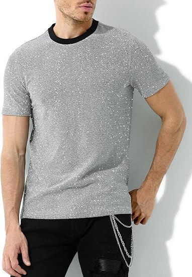 Arjen Kroos - Men's Sequin Disco Shirts Short Sleeve Sparkly Rave Hot Tops - Arjen Kroos - Silver - AK331232S
#color_silver