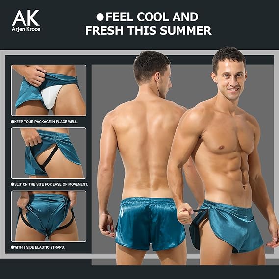 Arjen Kroos - Men's Sexy Low Rise Shorts Lightweight Loungewear with Large Split Sides - Arjen Kroos - Blue - AK219507S
#color_blue