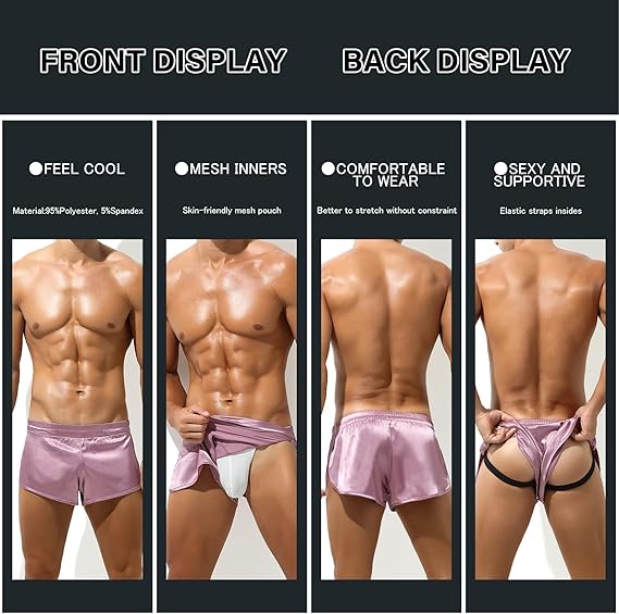 Arjen Kroos - Men's Sexy Low Rise Shorts Lightweight Loungewear with Large Split Sides - Arjen Kroos - Pink - AK219510S
#color_pink