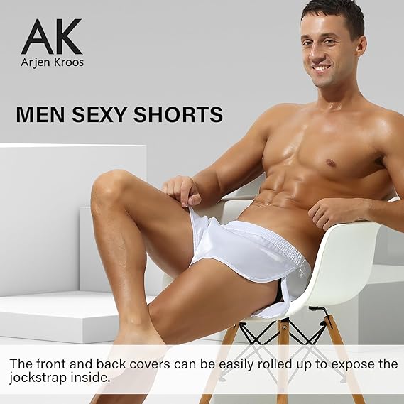 Arjen Kroos - Men's Sexy Low Rise Shorts Lightweight Loungewear with Large Split Sides - Arjen Kroos - White - AK219502S
#color_white