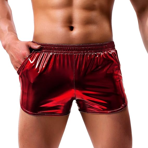 Men's Sexy Metallic Shiny Shorts Sparkly Rave Hot Short Pants