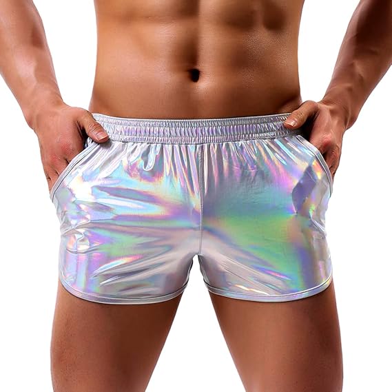 Men's Sexy Metallic Shiny Shorts Sparkly Rave Hot Short Pants