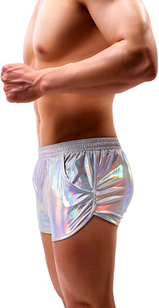 Men's Sexy Metallic Shiny Shorts Sparkly Rave Hot Short Pants