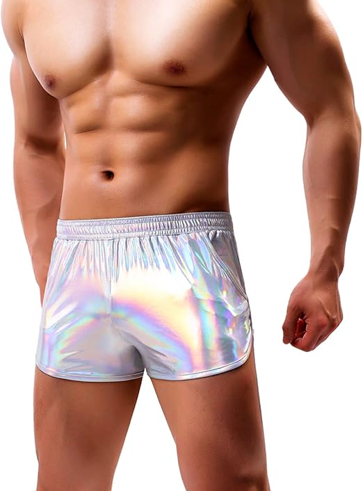 Men's Sexy Metallic Shiny Shorts Sparkly Rave Hot Short Pants