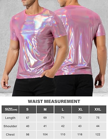 Arjen Kroos - Men's Sexy Shiny Metallic T-Shirts Short Sleeve Sparkly Shirts Disco Holographic Tops - Arjen Kroos - Pink - CK335410S
#color_pink