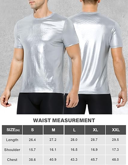 Arjen Kroos - Men's Sexy Shiny Metallic T-Shirts Short Sleeve Sparkly Shirts Disco Holographic Tops - Arjen Kroos - Silver - CK335432S
#color_silver