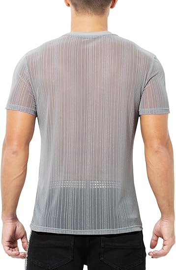 Arjen Kroos - Men's Sexy Sparkly Sheer T-Shirts See - Through Lace Dress Shirts Tops - Arjen Kroos - Grey - CK330403S
#color_grey