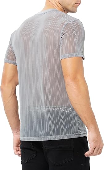 Arjen Kroos - Men's Sexy Sparkly Sheer T-Shirts See - Through Lace Dress Shirts Tops - Arjen Kroos - Grey - CK330403S
#color_grey