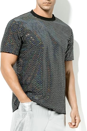 Arjen Kroos - Men's Short Sleeve Luxury Sequin T-Shirts Sparkly Velvet Dress Shirts - Arjen Kroos - Black - CK333267S
#color_black
