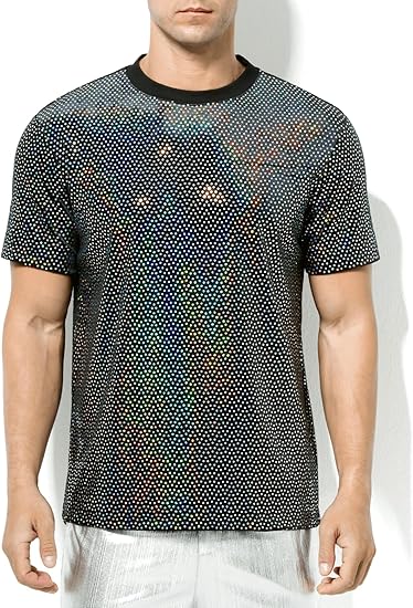 Arjen Kroos - Men's Short Sleeve Luxury Sequin T-Shirts Sparkly Velvet Dress Shirts - Arjen Kroos - Black - CK333267S
#color_black