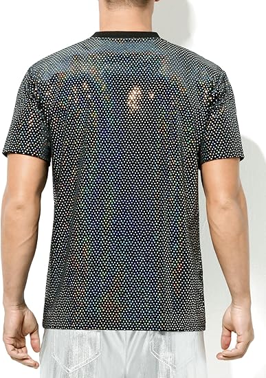Arjen Kroos - Men's Short Sleeve Luxury Sequin T-Shirts Sparkly Velvet Dress Shirts - Arjen Kroos - Black - CK333267S
#color_black
