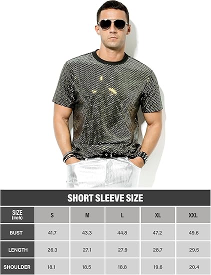 Arjen Kroos - Men's Short Sleeve Luxury Sequin T-Shirts Sparkly Velvet Dress Shirts - Arjen Kroos - Gold - CK333231S
#color_gold