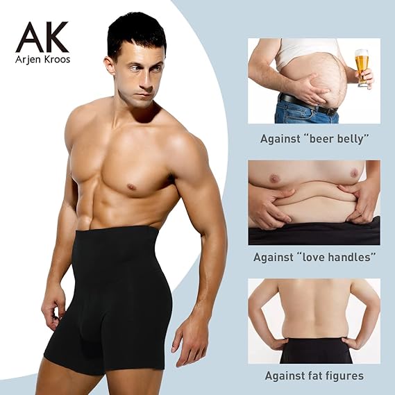 Arjen Kroos - Men's Slimming Boxers High Waisted Compression Shapewear Underwear Tummy Control Boxer Briefs with Open Fly - Arjen Kroos - Black - AK218501S
#color_black