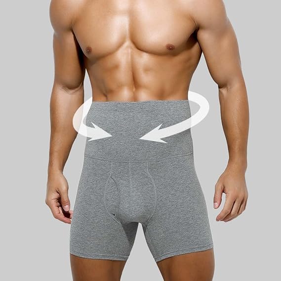 Arjen Kroos - Men's Slimming Boxers High Waisted Compression Shapewear Underwear Tummy Control Boxer Briefs with Open Fly - Arjen Kroos - Grey - AK218528S
#color_grey