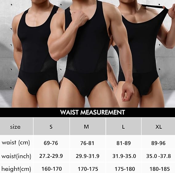 Arjen Kroos - Men's Wrestling Singlet Shapewear Athletic Leotard Slimming Bodysuit Full Body Shaper - Arjen Kroos - Black - AK804501S
#color_black