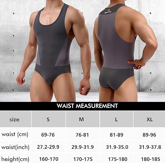 Arjen Kroos - Men's Wrestling Singlet Shapewear Athletic Leotard Slimming Bodysuit Full Body Shaper - Arjen Kroos - Grey - AK804503S
#color_grey