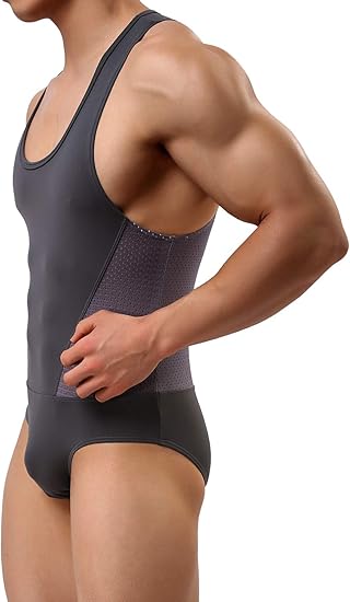 Arjen Kroos - Men's Wrestling Singlet Shapewear Athletic Leotard Slimming Bodysuit Full Body Shaper - Arjen Kroos - Grey - AK804503S
#color_grey