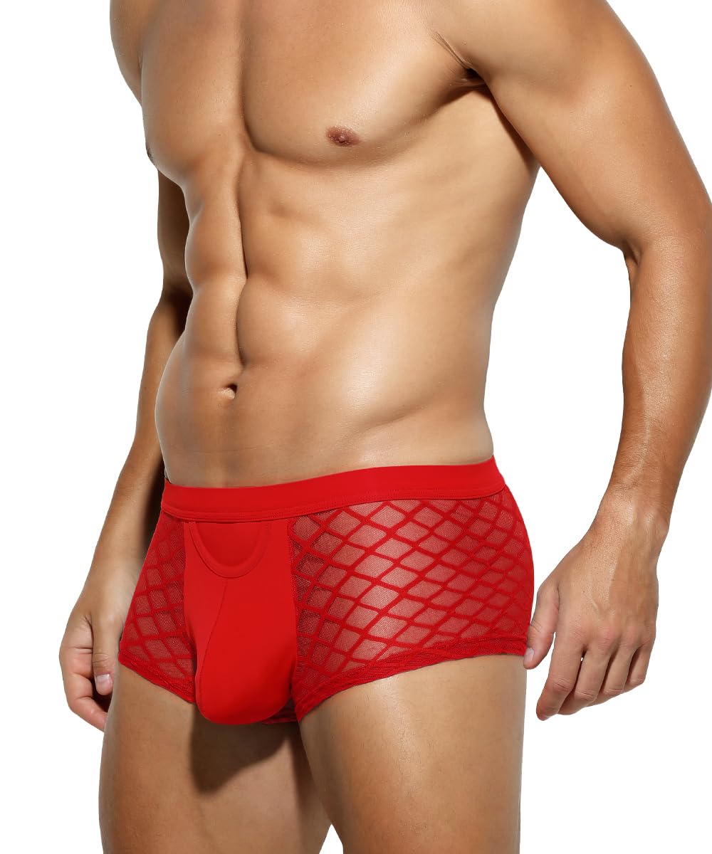 Men's Sexy Breathable Mesh Boxer Briefs Trunks with Open Fly Pouch