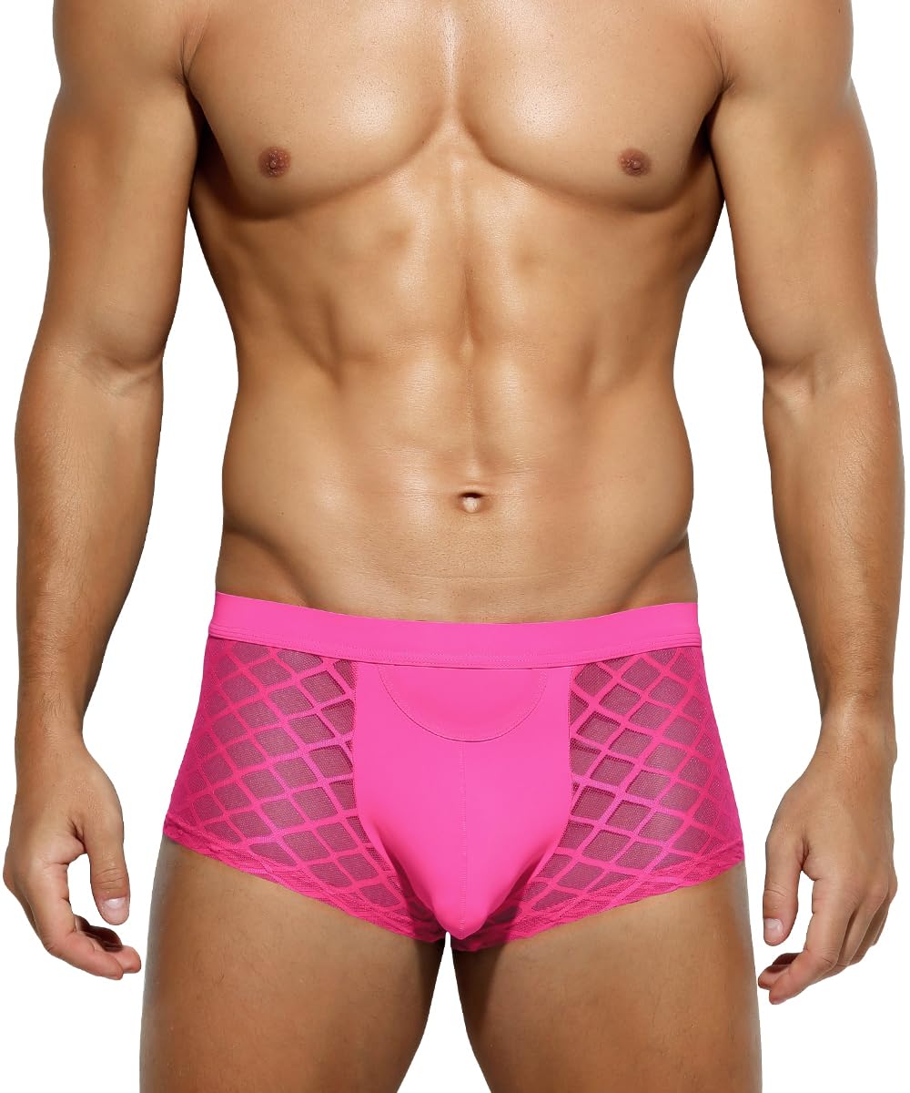 Men's Sexy Breathable Mesh Boxer Briefs Trunks with Open Fly Pouch