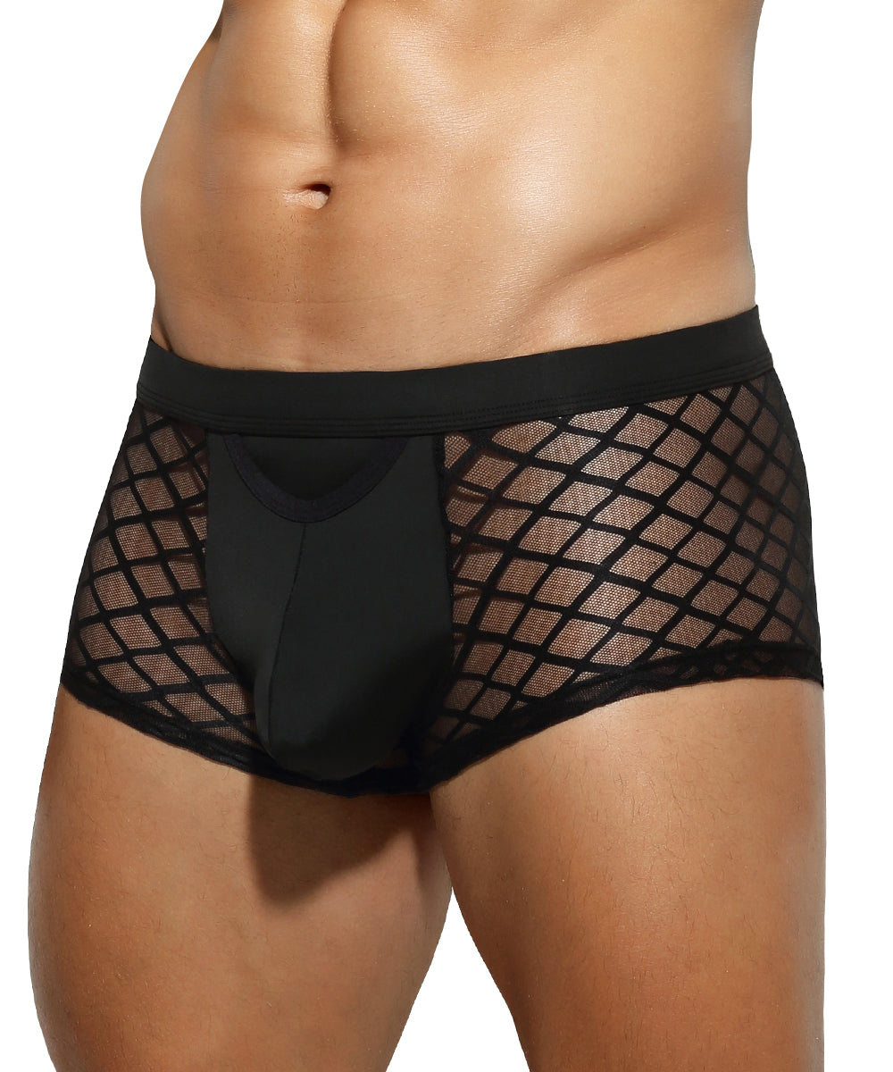 Men's Sexy Breathable Mesh Boxer Briefs Trunks with Open Fly Pouch