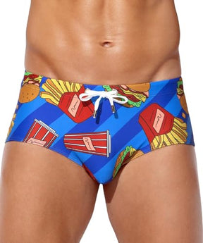 Mens Swim Briefs Swimsuit Beach Print Shorts