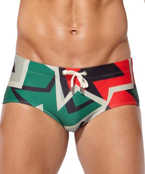 Mens Swim Briefs Swimsuit Beach Print Shorts