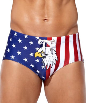 Mens Swim Briefs Swimsuit Beach Print Shorts