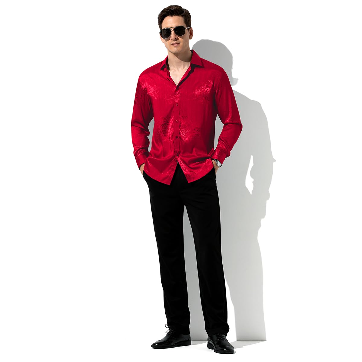 Men’s Silk Like Satin Formal Shirts Jacquard Shiny Luxury Shirts