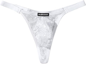 Mens Lingerie Thong Underwear Sexy Low Rise Bikini G-String with 3D Pouch Sheer Lace See