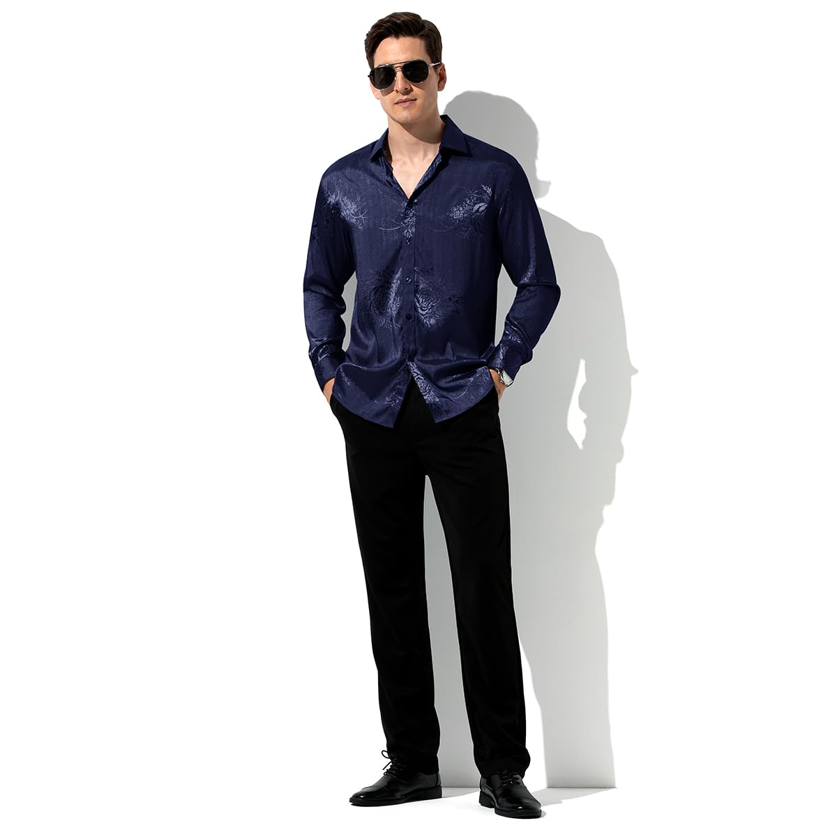 Men’s Silk Like Satin Formal Shirts Jacquard Shiny Luxury Shirts