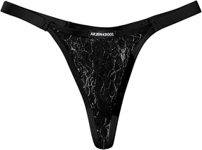 Mens Lingerie Thong Underwear Sexy Low Rise Bikini G-String with 3D Pouch Sheer Lace See