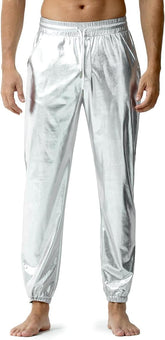 Arjen Kroos - Mens Night Club Disco Pants with Pockets Breathable Sequin Pants 70s/80s Party Shiny Breathable Jogger - Arjen Kroos - Silver - AK321232S
#color_silver