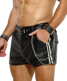 Arjen Kroos - Men's PU Leather Shorts Male Sexy Rave Hot Short Pants with Pockets - Arjen Kroos - Stripe - CK310102S
#color_stripe