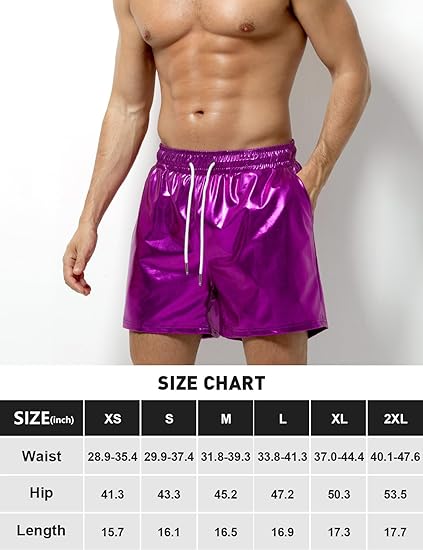 Arjen Kroos - Men's Metallic Shorts Sexy Rave Hot Short with Side Pockets and Drawstrings - Arjen Kroos - Purple - AK311208XS
#color_purple