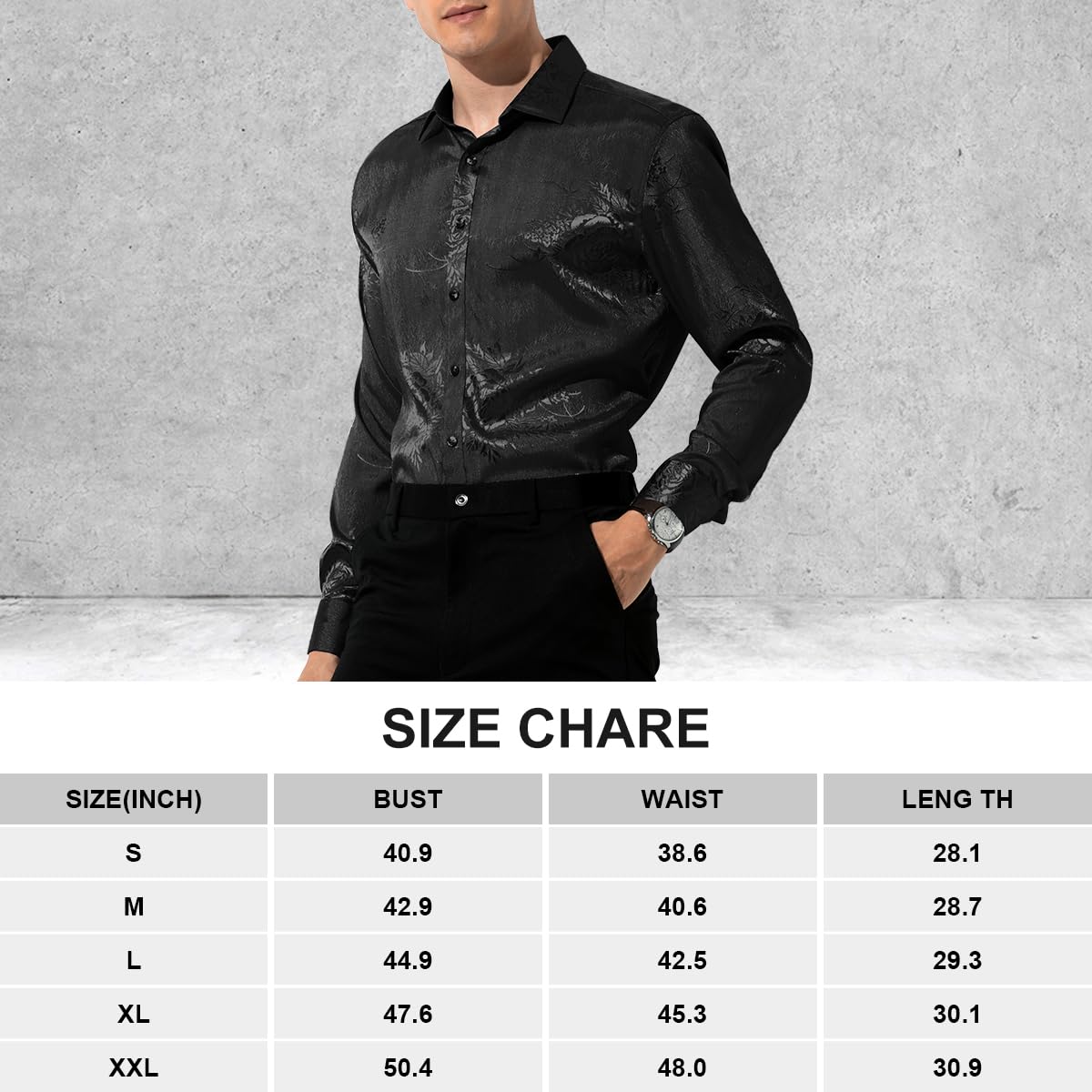 Men’s Silk Like Satin Formal Shirts Jacquard Shiny Luxury Shirts