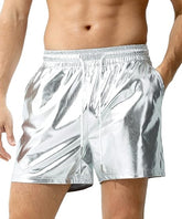 Arjen Kroos - Men's Metallic Shorts Sexy Rave Hot Short with Side Pockets and Drawstrings - Arjen Kroos - Silver - AK311232XS
#color_silver