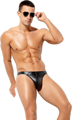 Men's Wild Style Faux Leather Thong Underwear No Visible Lines