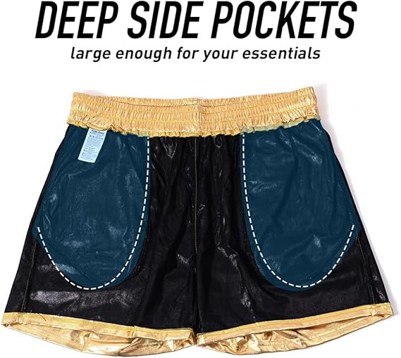 Arjen Kroos - Men's Metallic Shorts Sexy Rave Hot Short with Side Pockets and Drawstrings - Arjen Kroos - Gold - AK311231XS
#color_gold