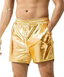 Arjen Kroos - Men's Metallic Shorts Sexy Rave Hot Short with Side Pockets and Drawstrings - Arjen Kroos - Gold - AK311231XS
#color_gold