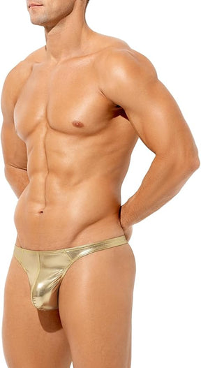 Men's Wild Style Faux Leather Thong Underwear No Visible Lines