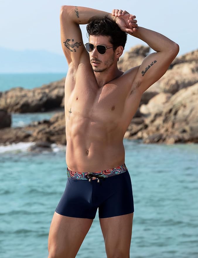 Mens Swim Briefs Square Leg Board Swimwear Short Beach Trunks Quick-Dry